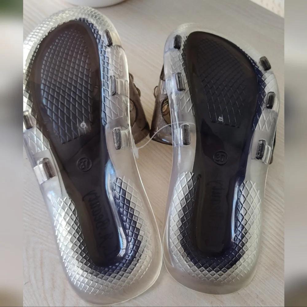 💰LA Beauty  Clear with Flowers Jelly Slides Women's Size 7